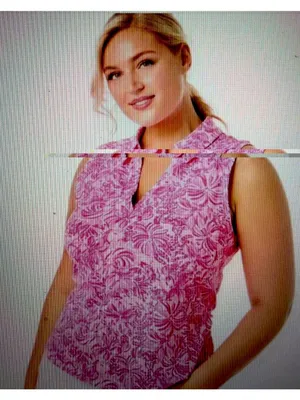 Lilly Pulitzer Luxletic Imara Sleeveless Golf Polo Top Pink Blossom Foxy Llama L thumbnail 2