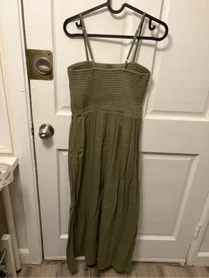 Loft Green Smocked Maxi Dress Small thumbnail 6