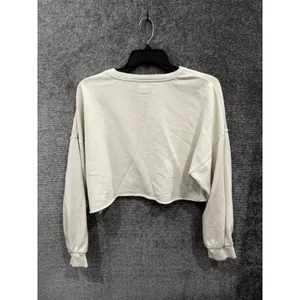 NIA Women Sweatshirt XL Cream Cropped Raw Hem Drop Shoulder French Terry thumbnail 6