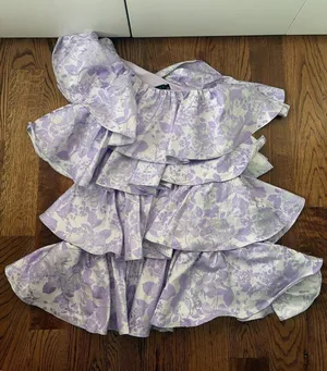 ASOS Luxe Dress Ruffles Tiered One Shoulder Mini Jacquard Women Size 6 New thumbnail 1