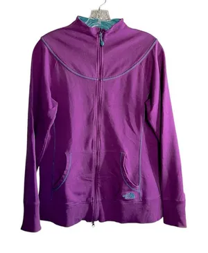 The North Face Purple Teal Spellout Mock Neck Zip Up Outdoor‎ Jacket thumbnail 1