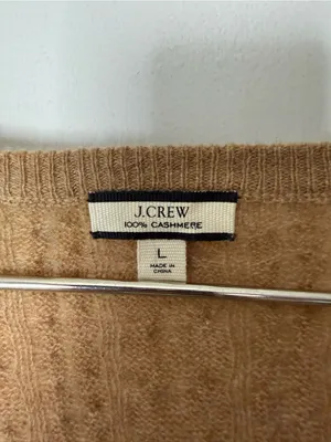 J.Crew light brown, cashmere V-neck cable knit long sleeve sweater L thumbnail 2