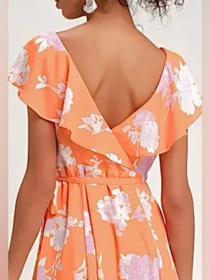 Lulu's Size XL Garden of Joy Floral Ruffled Wrap Dress w/Asymmetrical Hem NWT thumbnail 5