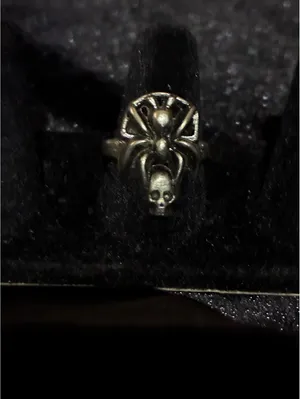 Goth Emo Oxidized Silver Spider Ring with Skull Accent Sz 7 thumbnail 6