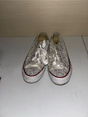 Converse Kids White Pearl-Embellished Sneakers with Satin Laces thumbnail 2