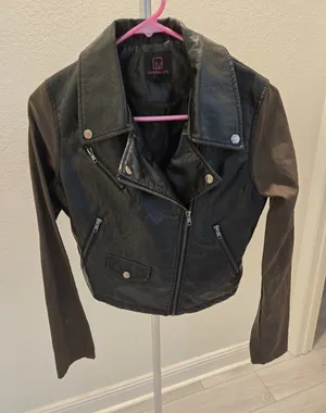 Loft Material Girl Moto Jacket Womens Small Brown Faux Leather Brown Sleeve Biker Zip thumbnail 1