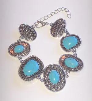 Faux Turquoise Stone Vintage-Style Silver Tone Bracelet thumbnail 1
