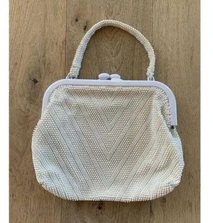 vintage marchioness fully beaded elbow handbag cream ivory Pearl wrist champagne thumbnail 1