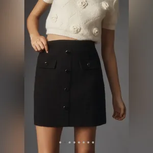 Maeve by Anthropologie Black Textured Tweed Mini Skirt Size XL Twee Career Basic thumbnail 4