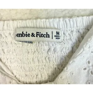 Abercrombie & Fitch Blouse Womens Medium White Eyelet Puff Sleeve Baby Doll‎ thumbnail 4