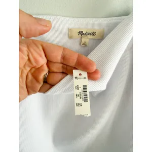 Madewell | NWT Squareneck Tank Top White Ribbed Stretch‎ Cotton Modal | Sz L thumbnail 4