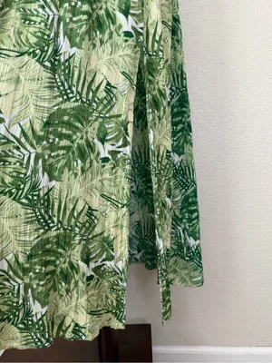 Justify Double V-neck Green Tropical Smocked Cut Out Waist Maxi Dress, Sz Large thumbnail 9