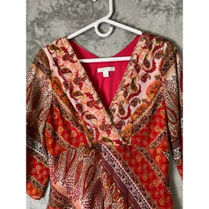 Vintage y2k Boho Paisley Handkerchief Hem Dress Orange Patchwork Midi Size Small thumbnail 2