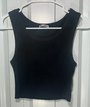 Reformation Tank Top Womens S Black Ribbed Knit Cropped Scoop Neck Sleeveless thumbnail 1