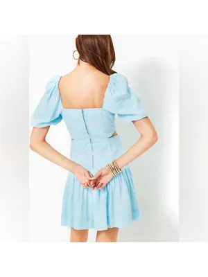 Lilly Pulitzer Kylanne Embroidered Linen Mini Dress Baby Blue Cutout Size 12 NWT thumbnail 2