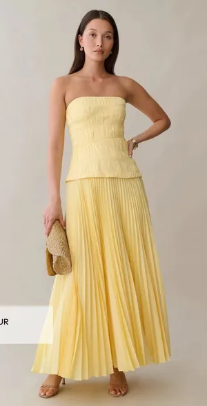 NWT Few Moda Ada Maxi Dress size 6 yellow pleated strapless Amur o.p.t thumbnail 1
