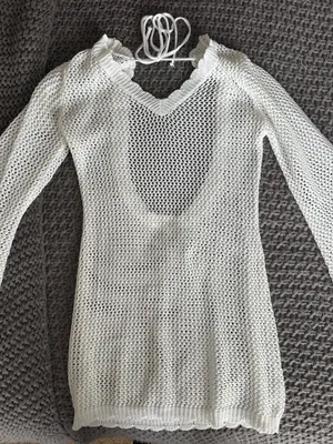 Beginning Boutique White Crochet Knit Long Sleeve Cover-Up Dress thumbnail 1