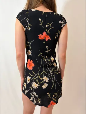 Black Floral Summer Reformation Mini Dress thumbnail 6