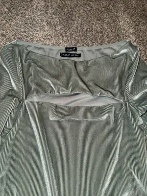 Out From Under Urban Outfitters Green Velvet Ribbed Cutout Long Sleeve Bodysuit thumbnail 3