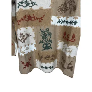 Jaclyn Smith Womens Patchwork Floral Knit Sweater Tan Cream Green Size M thumbnail 3