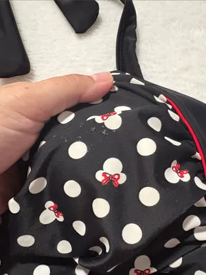Disney Parks XL Minnie mouse Black Polka Dot Halter One-Piece Swimsuit Red Trim thumbnail 5