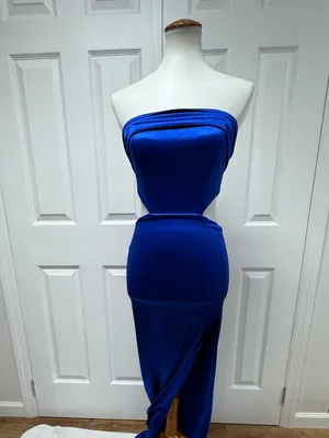 Lucy‎ in the Sky Satin Cutout Corset Maxi in Blue - Size S - NEW Without Tag. thumbnail 13