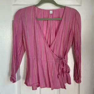 Old Navy pink striped wrap blouse top thumbnail 1