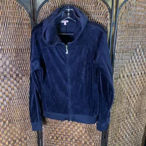 Vintage Juicy Couture Y2K Velour Navy Full Zip Jacket with Rhinestone Zipper thumbnail 2