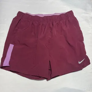 Nike Women's Maroon Athletic Shorts with Light Pink Panels thumbnail 1