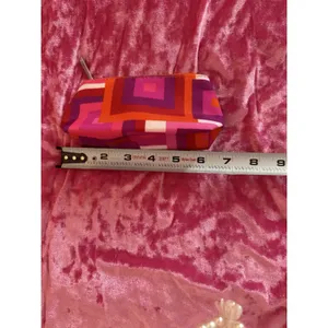 Clinique Cosmetic Bag Mini Geometric Pattern Red Pink Purple Zipper thumbnail 5