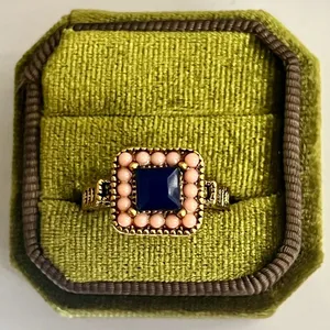 Vintage Gold Tone Blue and Pink Stone Cocktail Ring Size 9.5 thumbnail 1