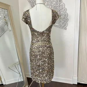 Scala 100% Silk Gold & Silver Sequin Mini Dress Size 0 / fits S thumbnail 5