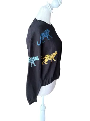 Rails Perci Jagged Tiger Sweater Cotton Cashmere Womens Size XS Black thumbnail 3