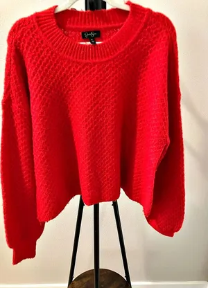 Jessica Simpson Textured Knit Sweater in Red XL thumbnail 1