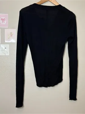 Free people bohochic Black LongSleeve Waffle Henley Top casual fall dark coquett thumbnail 7