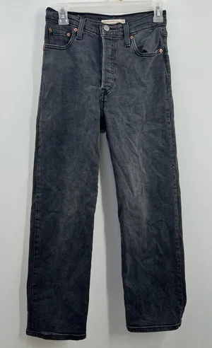Levi’s Ribcage Straight Ankle Jeans 26 Gray Black Super High Rise Button Fly thumbnail 1