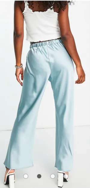 Urban Renewal Remnants Satin Puddle Pants Medium Baby Blue Stretch Wide Leg thumbnail 1