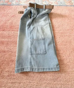 Light Wash Denim Bermuda Shorts High Rise Original Design Carpenter Belt NWT M thumbnail 7