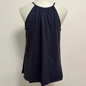 Solitaire Tank Top Large Navy Blue Red Embroidered Tassel Keyhole Boho Folk thumbnail 5