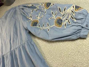Zara Floral Embroidered Cotton Linen Dress Women’s Size S thumbnail 5