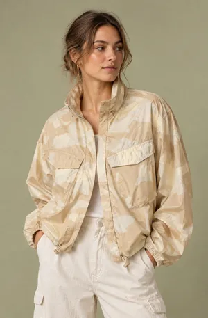 Rag & Bone Beige Camo Hooded Utility Windbreaker Jacket thumbnail 1