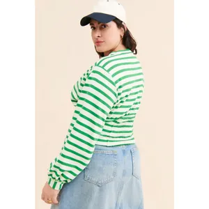 Maeve Anthropologie Green White Striped Corset-Waist 2X Sweatshirt Top OP1682588 thumbnail 2