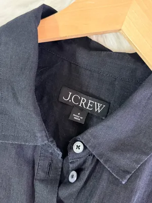 J.Crew Cerise Ramie Shirt Dress Black Size 4 Button Front Midi CK661 thumbnail 4