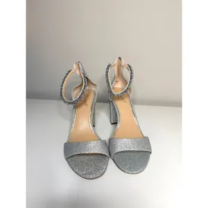 Jewel Badgley Mischka Silver Glitter‎ Strappy Block Heels Women's Size 8.5 thumbnail 3