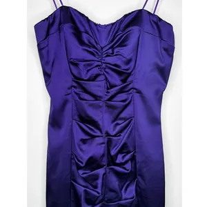 Vintage 1990s Cache Purple Satin Ruched Strapless Mini Dress XS thumbnail 5