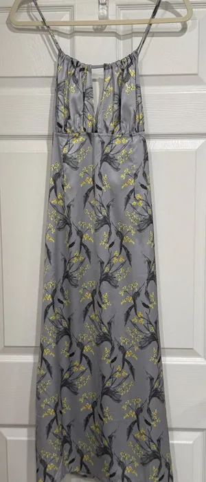 Cupshe‎ Silver Grey Floral Satin Midi Dress Yellow Print Halter Tie Back Medium thumbnail 1