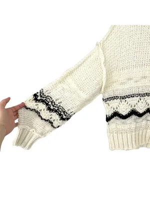Saltwater Luxe Open Knit Sweater Cream Black Size XL Rustic Coastal Boho Chic thumbnail 6