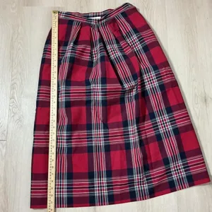 Pendleton Plaid Wool Skirt Size‎ 10 Red Navy White Pleated Midi Preppy thumbnail 4