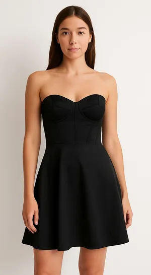 Garage Bebe Strapless Black Satin Fit & Flare Dress P/S thumbnail 1