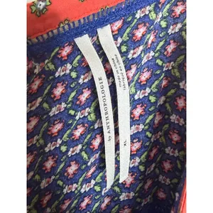 Anthropologie XL Blue Floral Wide Leg Cropped Jumpsuit Boho Adjustable Strap thumbnail 11